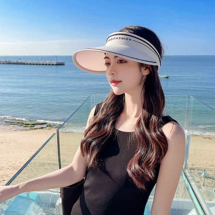 流行帽子 | 空頂膠印字母防曬帽女百搭夏季遮陽大帽檐遮臉時尚美觀貝殼帽子「C0937」22.03