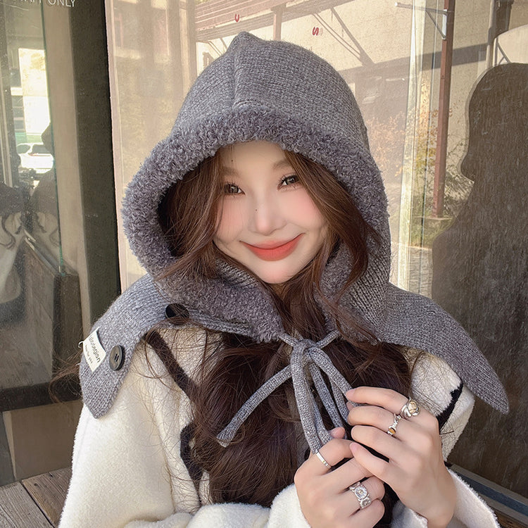 流行帽子|大頭圍加厚禦寒保暖針織帽子女巴拉克拉法圍脖一體秋冬季「C3308」24.01-4