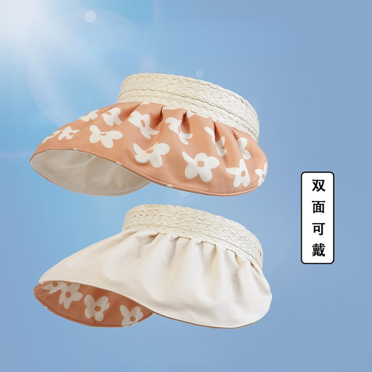 流行帽子 | 新款時尚紙草空頂帽小花紋時尚戶外太陽帽夏季百搭遮陽防曬帽女「C1039」22.04-2