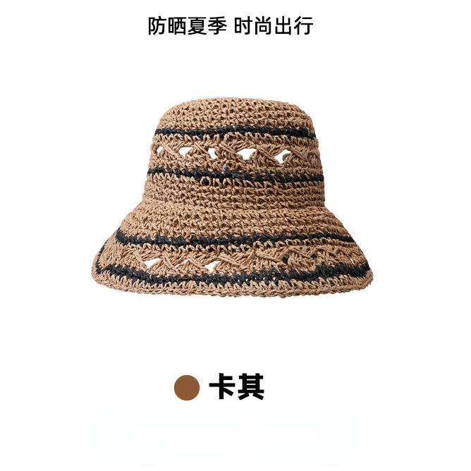 流行帽子 | 清涼夏季時尚百搭出行百搭拼色草帽子女騎行舒適遮陽防曬沙灘帽「C1228」22.06-3