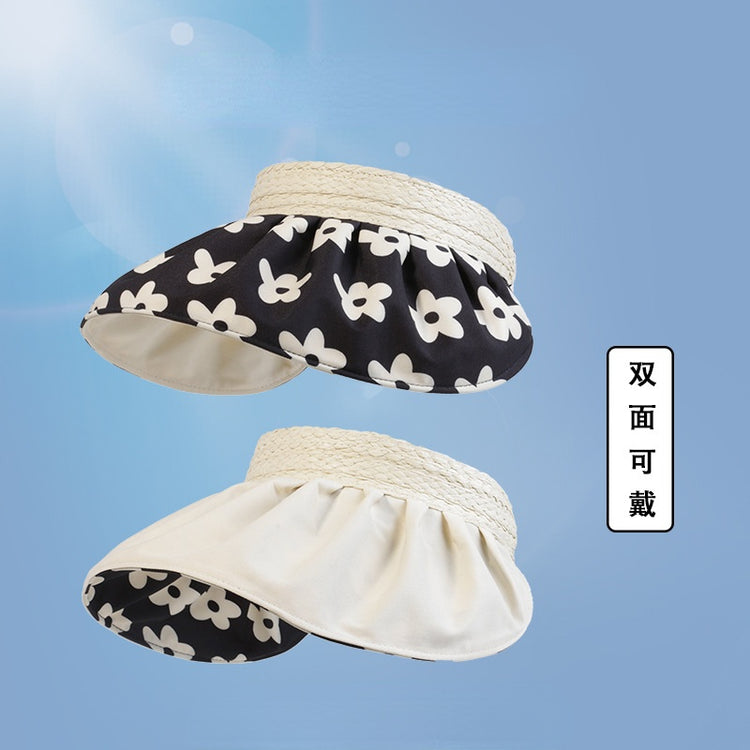 流行帽子 | 新款時尚紙草空頂帽小花紋時尚戶外太陽帽夏季百搭遮陽防曬帽女「C1039」22.04-2