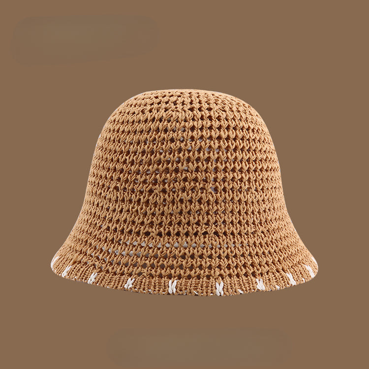 流行帽子｜夏季新款鏤空透氣帽子女編織草帽遮陽沙灘水桶帽海邊太陽帽子批發「C5038」25.05-2
