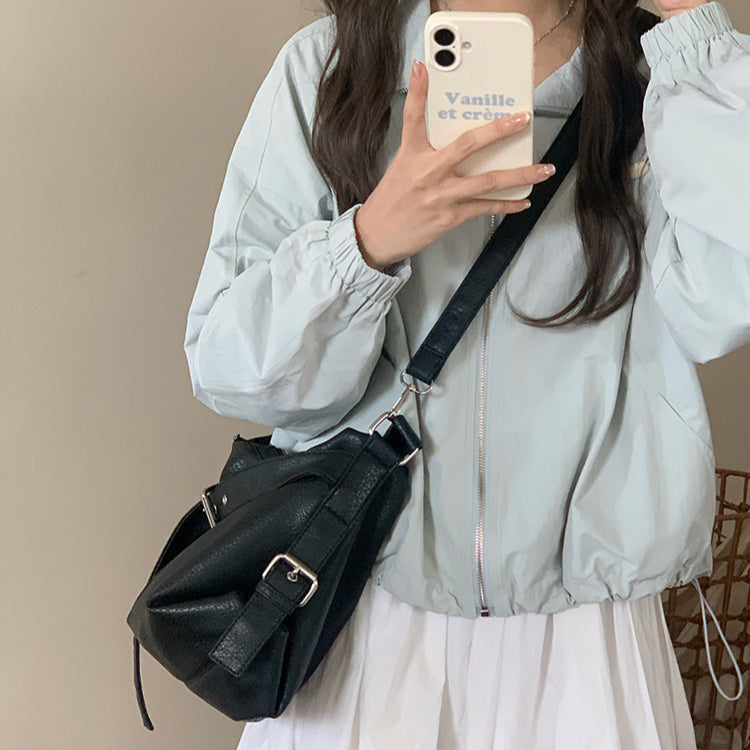 日韓流行 | 大容量黑色百搭辣妹機車包個性時髦休閒單肩腋下包通勤斜挎托特包「A9016」25.07-5