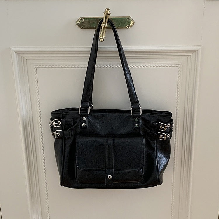 日韓流行｜秋冬2025新款復古咖色百搭大容量通勤托特包韓版學院風單肩斜挎包「F9050」25.12-1