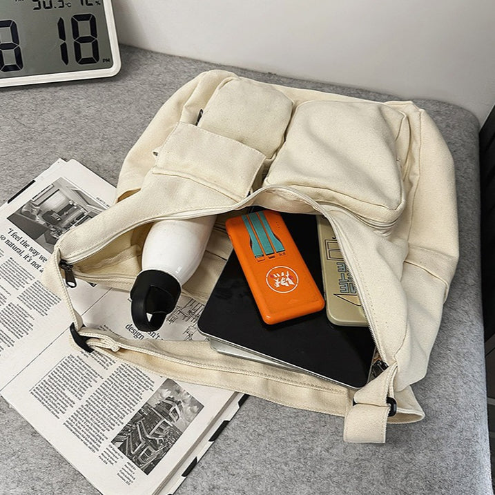 致青春｜復古大容量斜背包休閒多口袋托特包百搭通勤單肩包學生上課包「5017-128」25.11-1