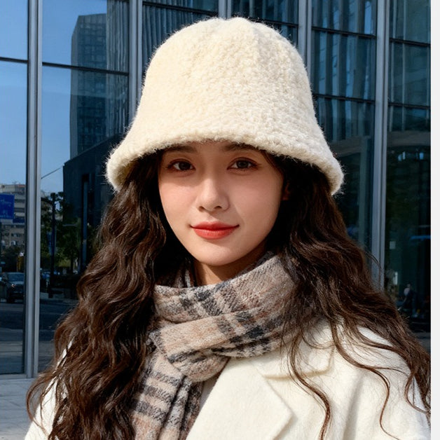 流行帽子｜秋冬新款帽子女純色簡約漁夫帽戶外百搭顯臉小羊毛盆帽保暖水桶帽「C5894」25.12-2