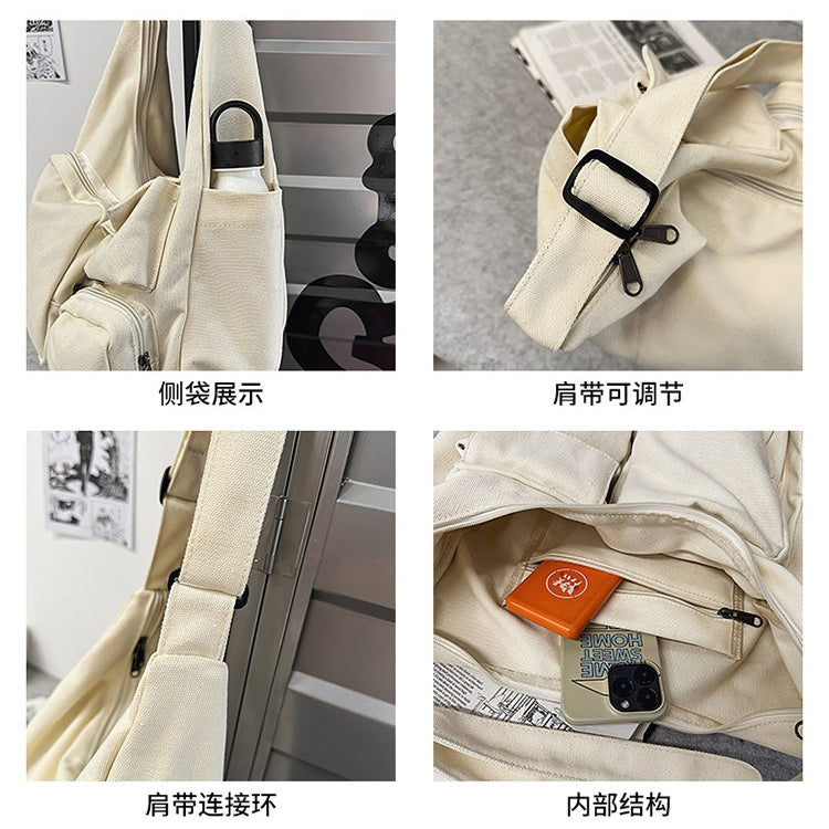 致青春｜復古大容量斜背包休閒多口袋托特包百搭通勤單肩包學生上課包「5017-128」25.11-1