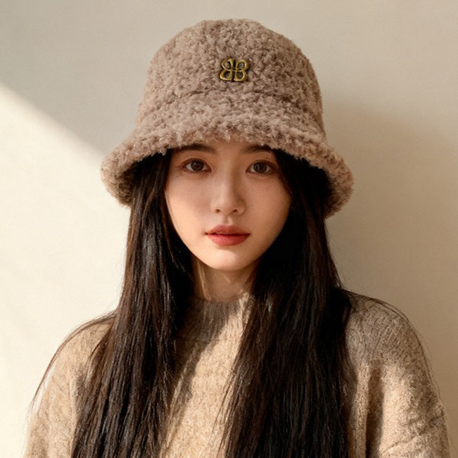 流行帽子｜羊羔毛絨漁夫帽子女秋冬2025新款保暖加厚防寒盆帽時尚百搭水桶帽「C5870ASD」25.12-1