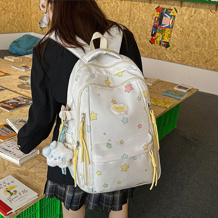 致青春｜日系ins高顏值雙肩包小清新甜美星星背包初高中生輕便大容量書包「2077-133」25.10-4
