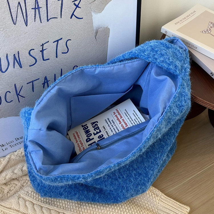 日韓流行｜韓系慵懶毛絨絨包包女2025秋冬新款高級感大容量通勤包單肩托特包「B222」25.12-2