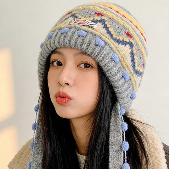 流行帽子｜2025新款費爾島針織毛線帽子女秋冬保暖巴拉克拉法帽護耳包頭帽子「C5896」25.12-2