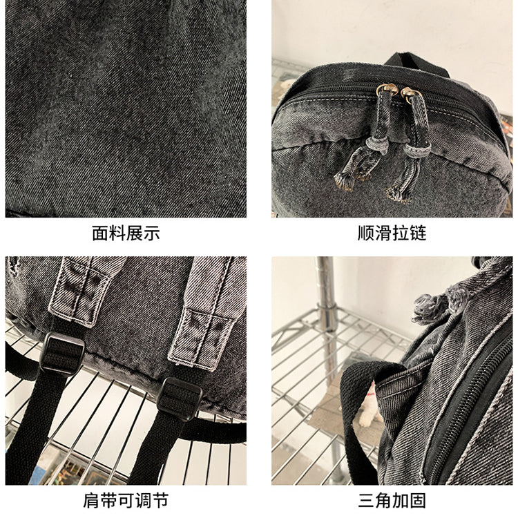 致青春 | 牛仔雙肩包2025新款大容量旅遊休閒背包純色簡約百搭學生書包「1869-132」25.06-1