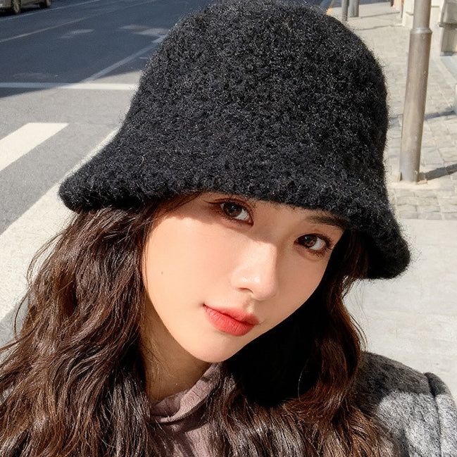 流行帽子｜秋冬新款帽子女純色簡約漁夫帽戶外百搭顯臉小羊毛盆帽保暖水桶帽「C5894」25.12-2