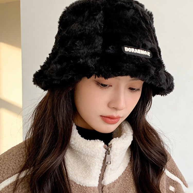 流行帽子｜毛絨帽子女冬季可愛百搭顯臉小漁夫帽保暖防寒時尚字母盆帽水桶帽「C1642」25.12-2