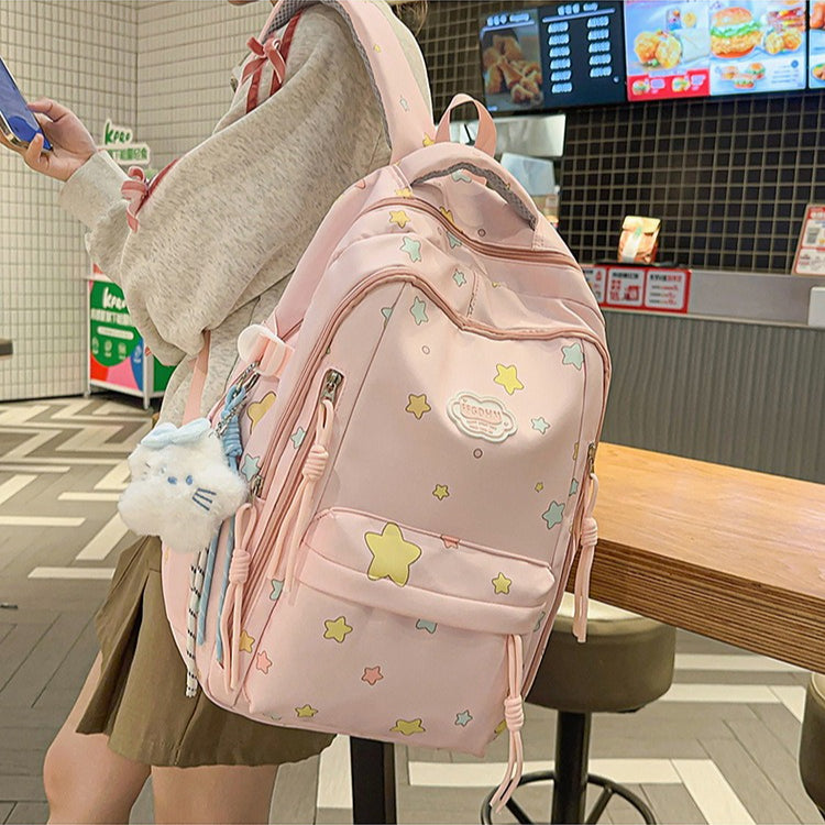 致青春｜日系ins高顏值雙肩包小清新甜美星星背包初高中生輕便大容量書包「2077-133」25.10-4