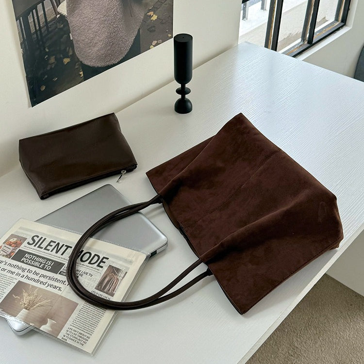 日韓流行｜秋冬復古麂皮絨大容量托特包2025新款時尚簡約上課通勤手提單肩包「M9048」25.11-4