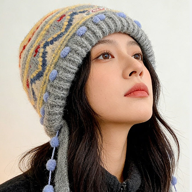 流行帽子｜2025新款費爾島針織毛線帽子女秋冬保暖巴拉克拉法帽護耳包頭帽子「C5896」25.12-2