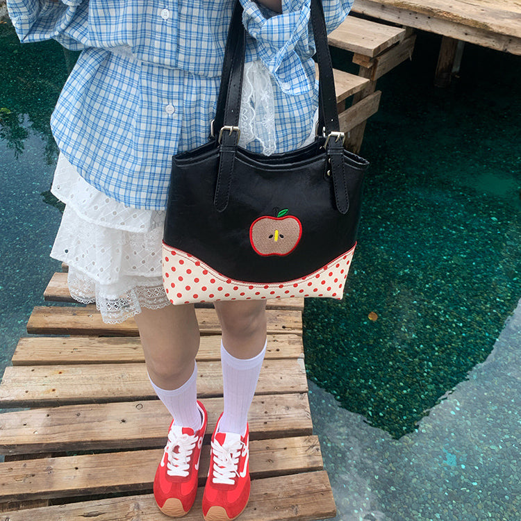 日韓流行 | 夏季可愛少女蘋果波點手提包2025新款小眾設計感通勤小托特包「M9007」25.06-4