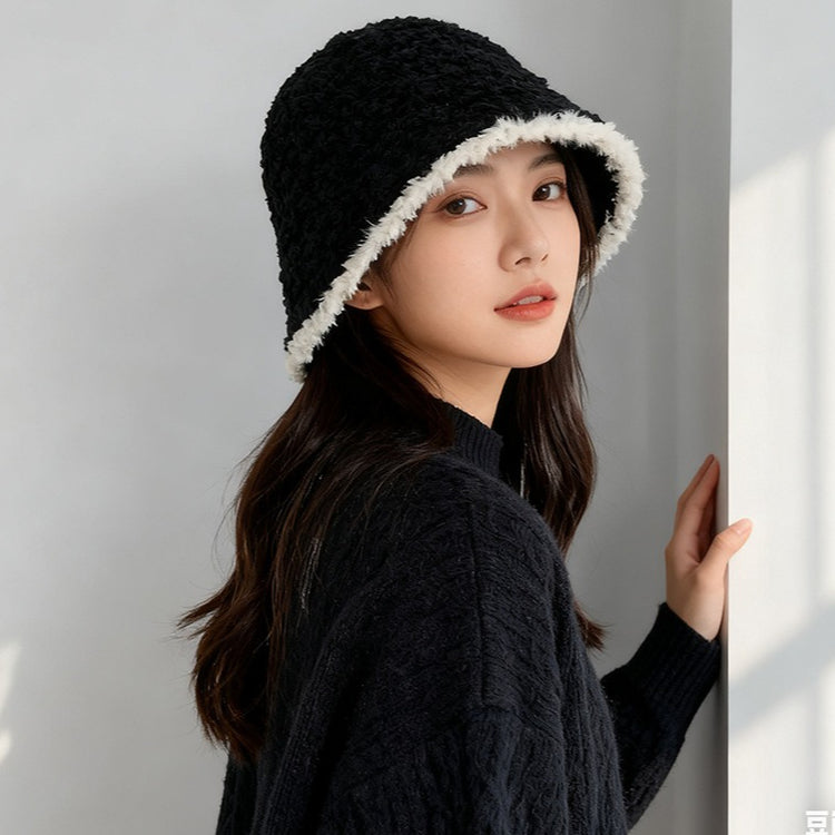 流行帽子｜2025新款羊羔卷漁夫帽子女秋冬季毛絨大頭圍針織水桶帽冬天盆帽「C1599」25.12-2