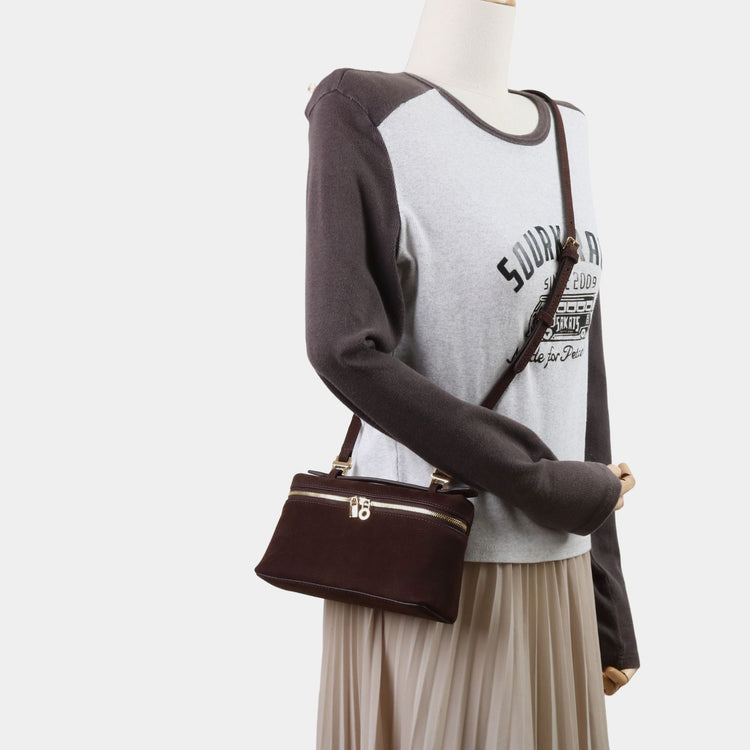 質感真皮｜2025新款百搭LP19真皮手提包磨砂麂皮絨飯盒包化妝包手拎肩斜背包「8323-1」25.10-4