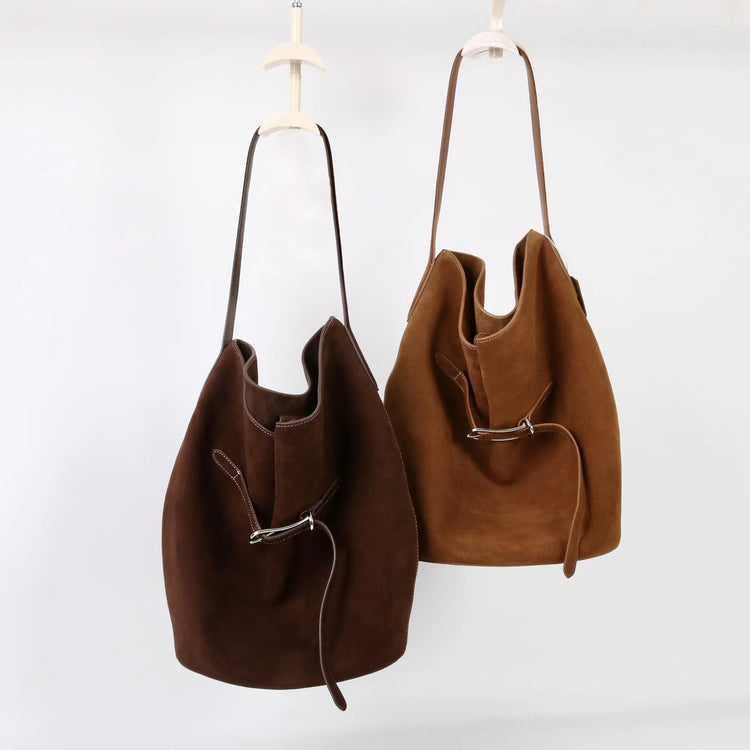 質感真皮｜2025新磨砂牛皮托特包hobo腋下包皮帶裝飾餃子水桶包百搭單肩包「6185S」25.11-2