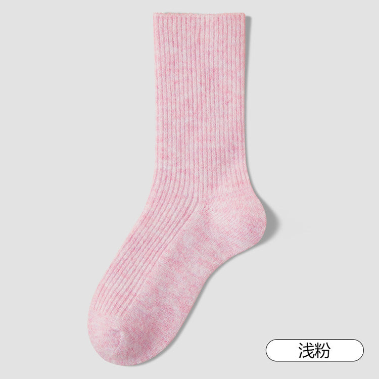 女襪｜冬季加厚襪子女雙針耐磨保暖抗寒羊毛襪親膚舒適彈力竪條中筒襪「FM2680」25.10-4