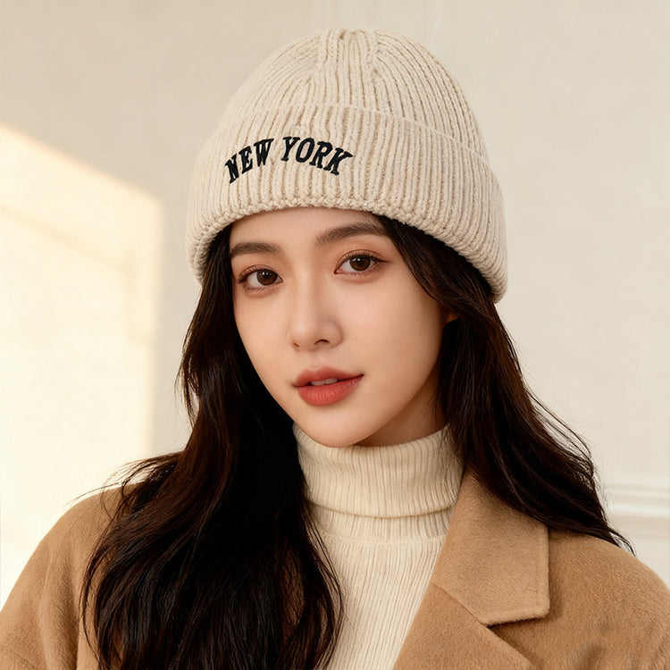 流行帽子｜美式刺繡針織帽子女秋冬韓版字母毛線帽保暖百搭套頭護耳冷帽男潮「C5832」25.11-3