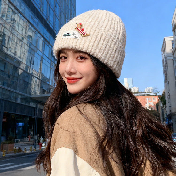 流行帽子｜韓版針織帽子秋冬百搭顯臉小保暖毛線帽甜美可愛新款刺繡冷帽男潮「C5742」25.10-4