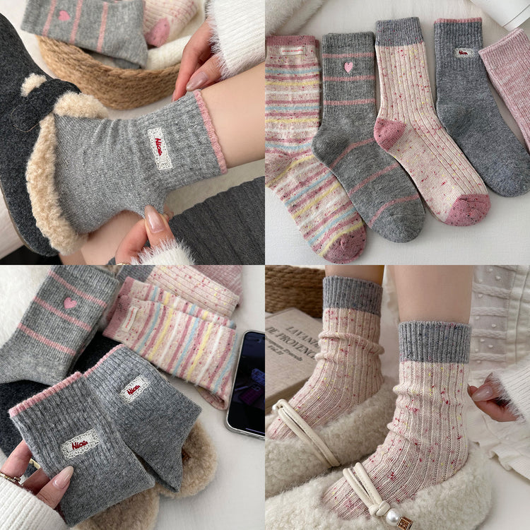 女襪｜襪子女士拼色點子紗加厚保暖羊毛襪冬季蓄熱鎖溫抗寒堆堆襪「D25859」25.11-2