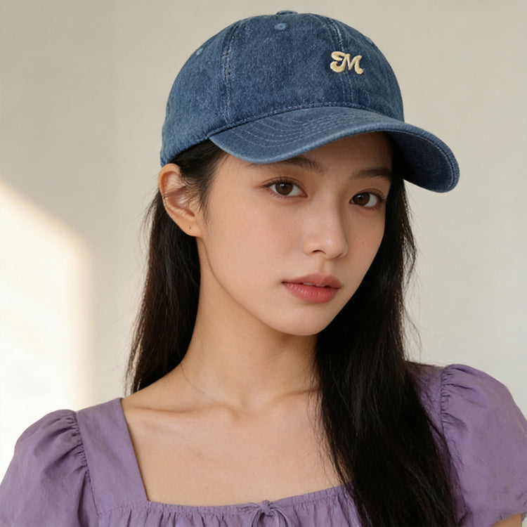 流行帽子｜牛仔字母刺繡鴨舌帽子女新款遮陽帽大頭圍顯臉小棒球帽戶外防曬帽「C5891」25.12-2