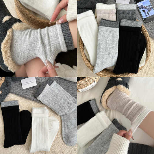 女襪｜襪子女士撞色雙羅口親膚舒適堆堆襪蓄熱鎖溫保暖美利奴羊毛襪「MK5179」25.11-1