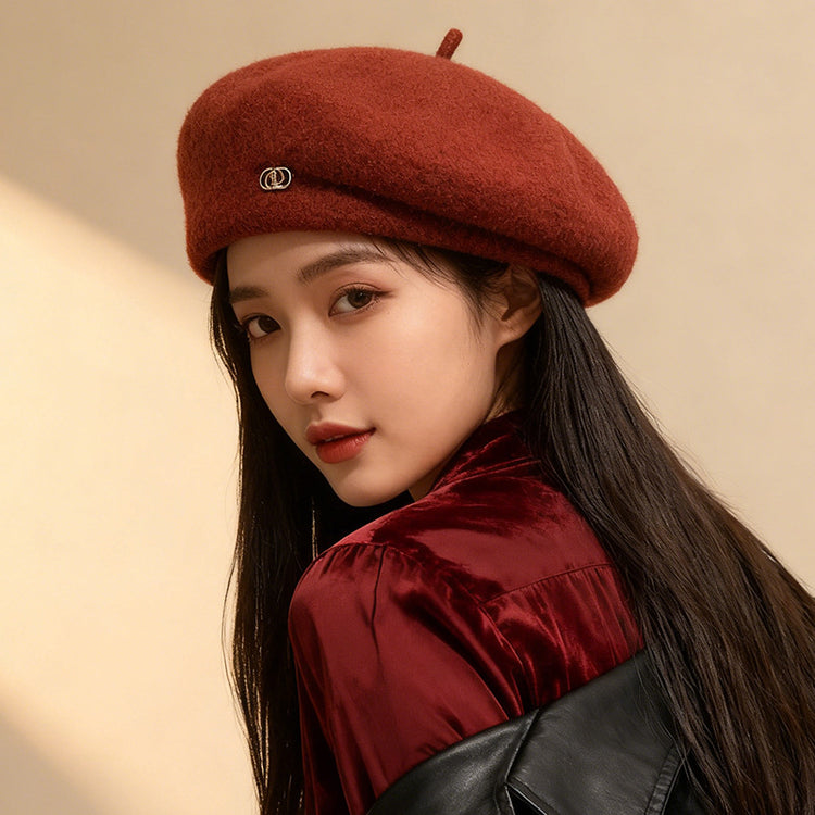 流行帽子｜英倫復古保暖貝雷帽子女秋冬羊毛呢時尚定型畫家帽顯臉小蓓蕾帽潮「C5860」25.11-4