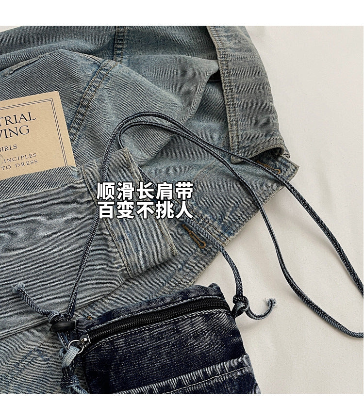 致青春 | 2025年新款迷你男女生手機包韓版休閒復古牛仔肩背包潮牌港風斜背包「1874-117」25.05-4