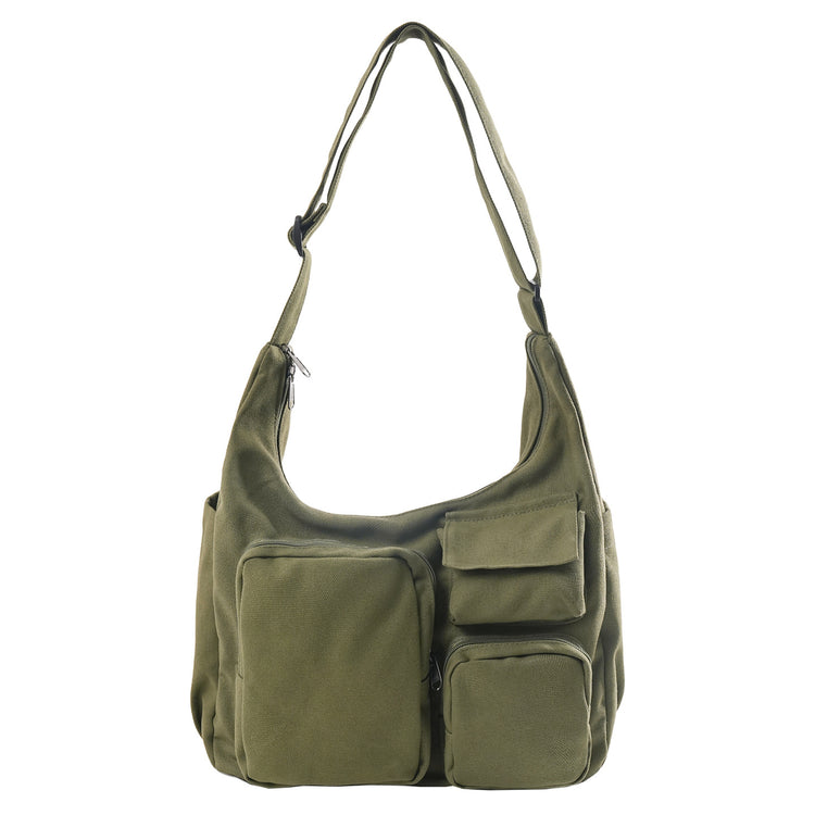 致青春｜復古大容量斜背包休閒多口袋托特包百搭通勤單肩包學生上課包「5017-128」25.11-1