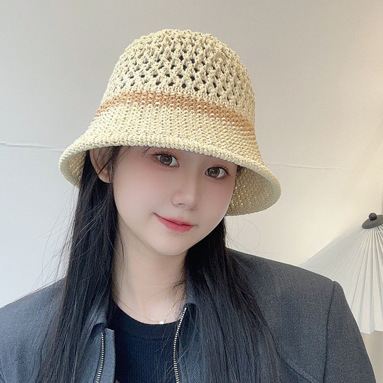 流行帽子｜夏季新款鏤空透氣帽子女編織草帽遮陽沙灘水桶帽海邊太陽帽子批發「C5038」25.05-2
