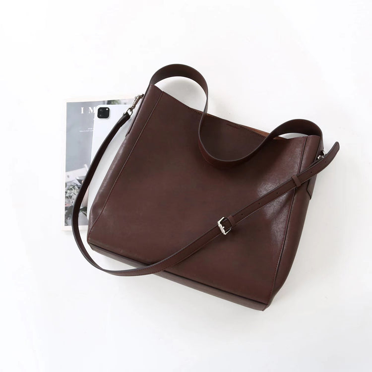 質感真皮｜2025新款高質感軟牛皮慵懶大容量通勤休閒斜挎包托特包時尚單肩腋下包「OS83316」25.10-4