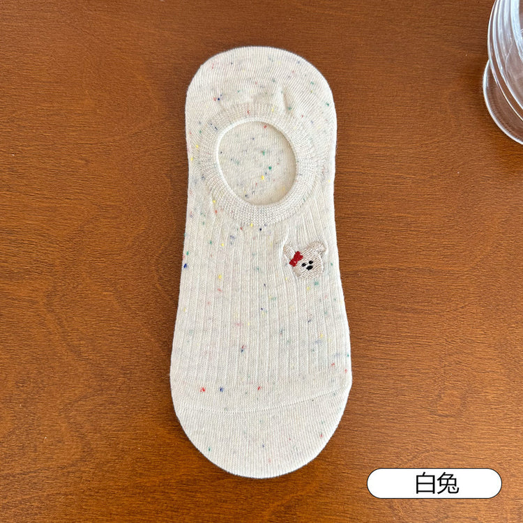 女襪｜點子紗襪子女夏季薄款可愛卡通淺口隱形襪硅膠防滑不掉跟無骨船襪「H5607」25.05-2