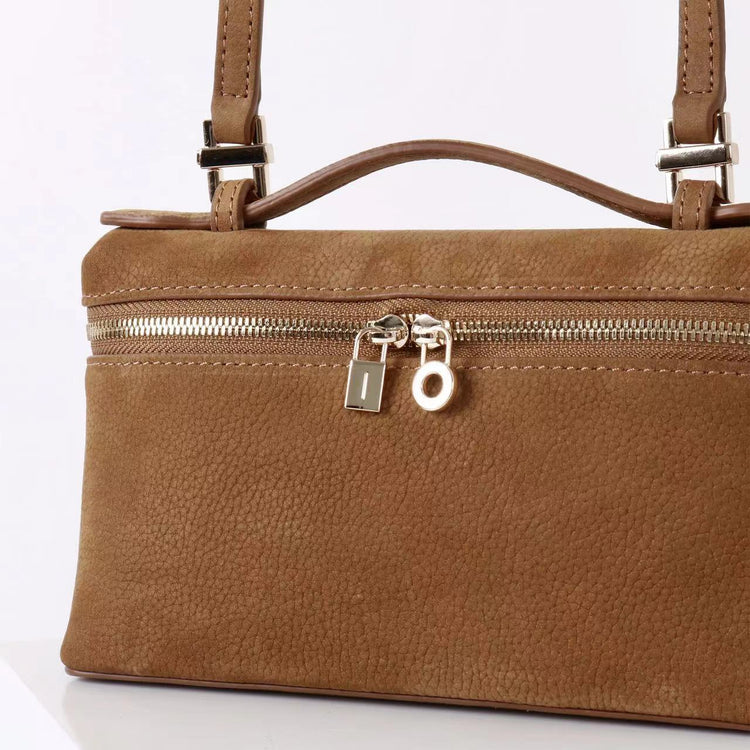 質感真皮｜2025新款百搭LP19真皮手提包磨砂麂皮絨飯盒包化妝包手拎肩斜背包「8323-1」25.10-4