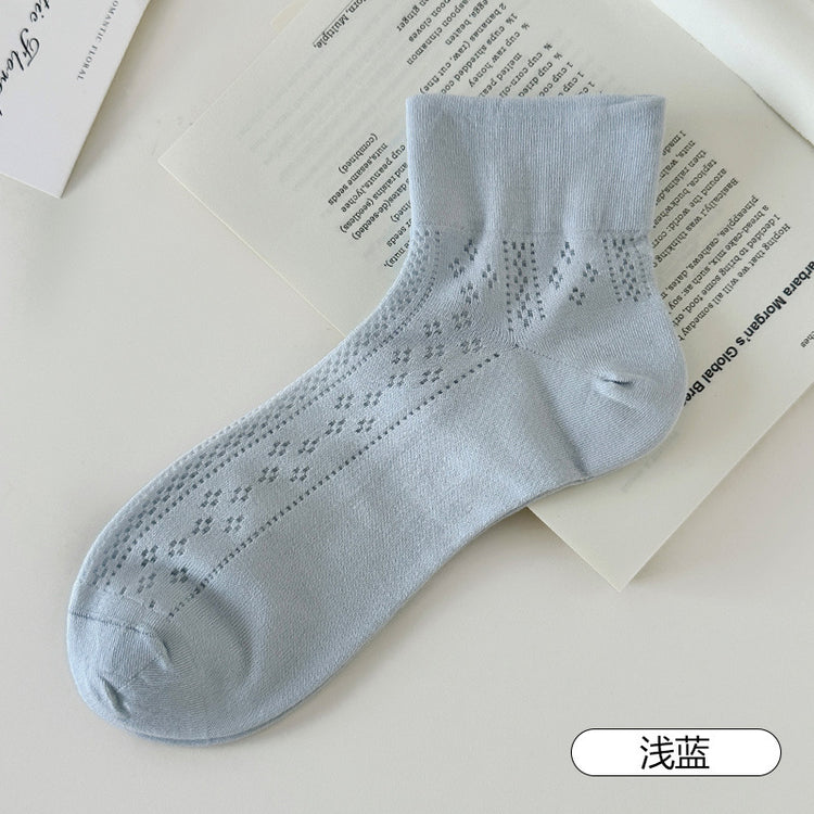 女襪｜莫代爾襪子女夏季薄款鏤空網眼透氣短襪棉質親膚舒適彈力無骨襪「FP8519」25.07-3