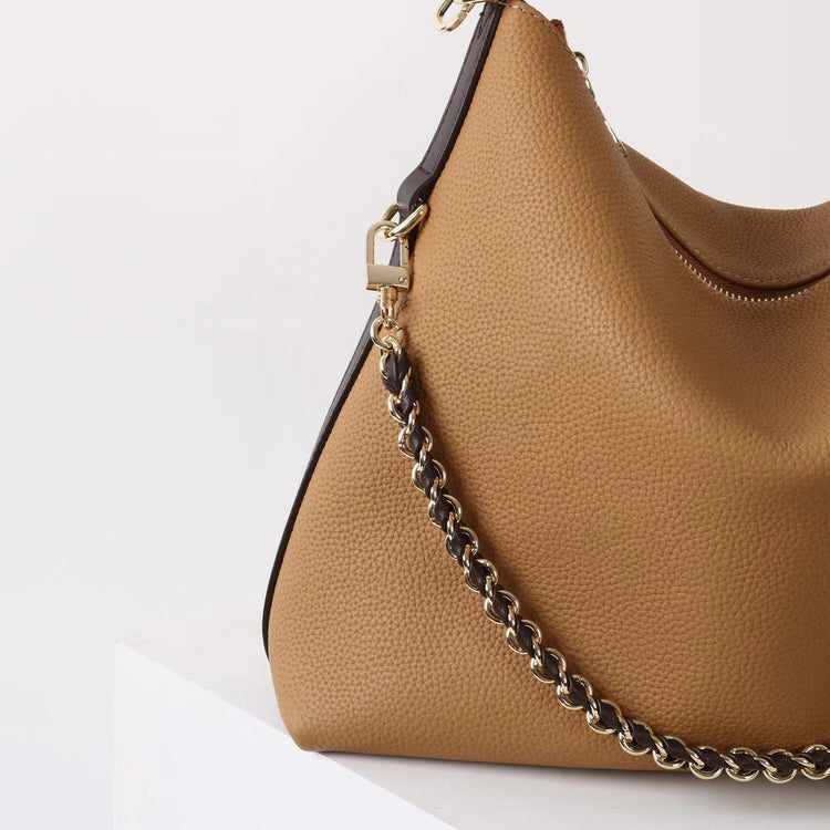 質感真皮｜2025新款潮流時尚百搭休閒頭層軟牛皮鏈條荔枝紋單肩包斜挎通勤托特包「6667」25.12-2