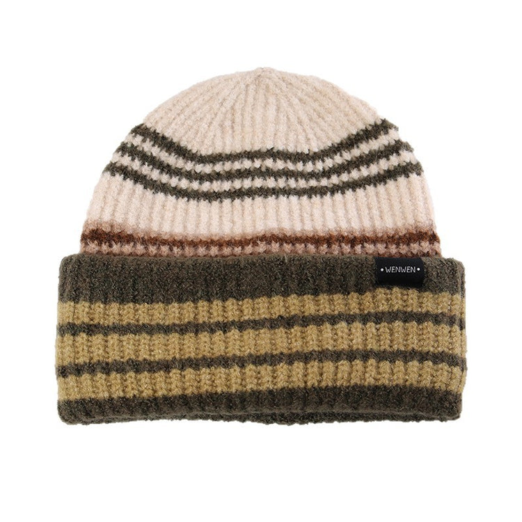 流行帽子｜韓版ins條紋拼色帽子女秋冬保暖針織毛線帽男顯臉小戶外堆堆冷帽「C5865」25.11-4