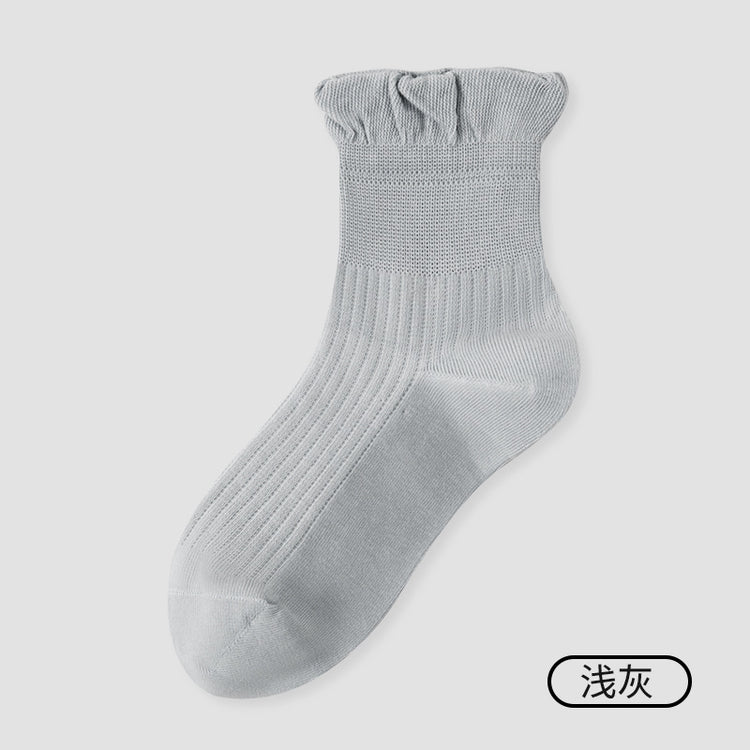 女襪｜泡泡花邊襪子女夏季薄款網眼透氣無骨中筒襪棉質吸汗透氣月子襪「W8650」25.07-3