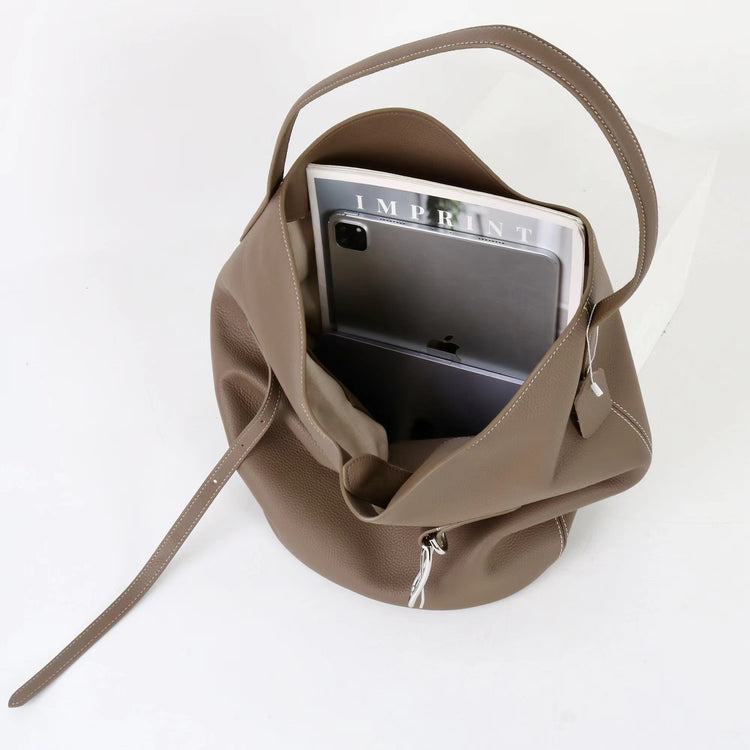 質感真皮｜2025新頭層牛皮托特包hobo腋下包皮帶裝飾餃子水桶包百搭單肩包「6185」25.11-2