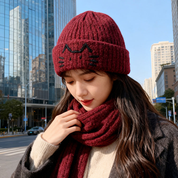 流行帽子｜可愛小貓毛線帽子女秋冬新款顯臉小保暖護耳針織帽學生套頭冷帽男「C5617」25.11-1