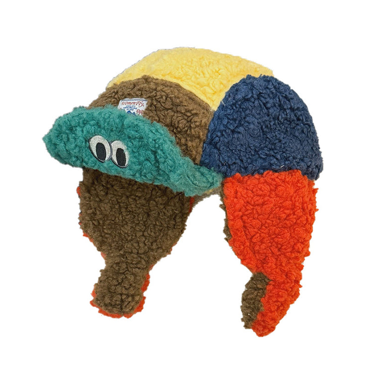 流行帽子｜可愛泡芙蛙翻檐羊羔絨帽子女冬保暖護耳帽多巴胺撞色套頭帽男「C5726」25.10-4