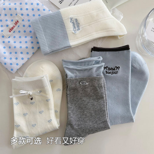 女襪｜蝴蝶結襪子女韓系ins潮流吸汗透氣堆堆襪棉質親膚舒適襪子「AM2540」25.07-4