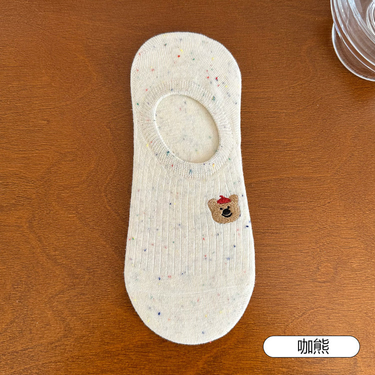 女襪｜點子紗襪子女夏季薄款可愛卡通淺口隱形襪硅膠防滑不掉跟無骨船襪「H5607」25.05-2