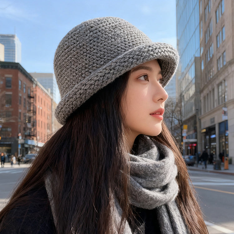 流行帽子｜秋冬日系加厚毛線漁夫帽子女卷邊盆帽純色百搭保暖顯臉小針織帽男「C5653」25.09-5