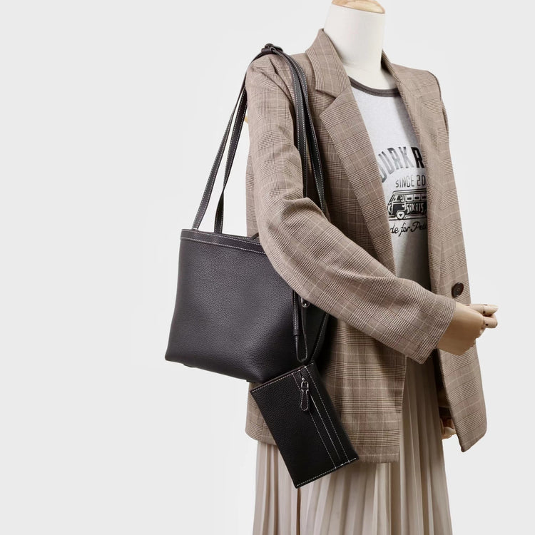 質感真皮｜2025新款牛皮復古時尚單肩手提包百搭高級感托特包子母包通勤極簡包「8271」25.11-2