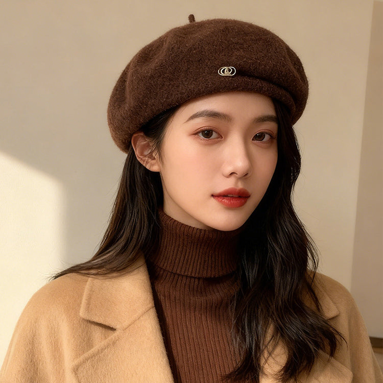 流行帽子｜英倫復古保暖貝雷帽子女秋冬羊毛呢時尚定型畫家帽顯臉小蓓蕾帽潮「C5860」25.11-4